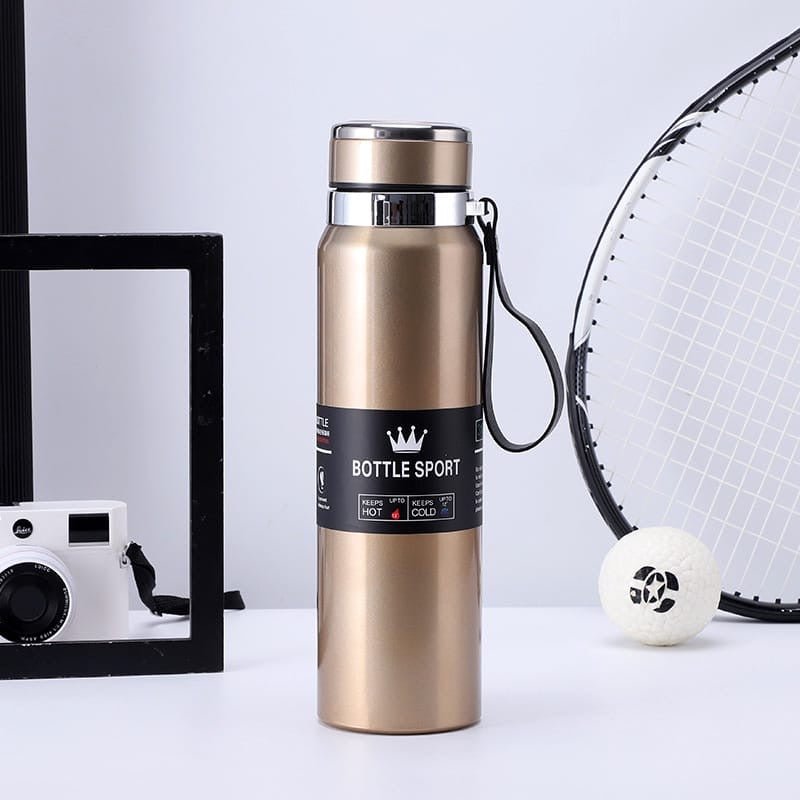 Bottle Sport Vacuum Flask | 500ml Stainless Steel | Keeps Hot 12H + Cold 12H | Leakproof Water Bottle with Handle Strap | No Color Choice Available.